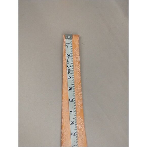 IKE BEHAR 100% Silk Necktie USA Designer Peach Paisley Embroidery Square EUC - Picture 7 of 9